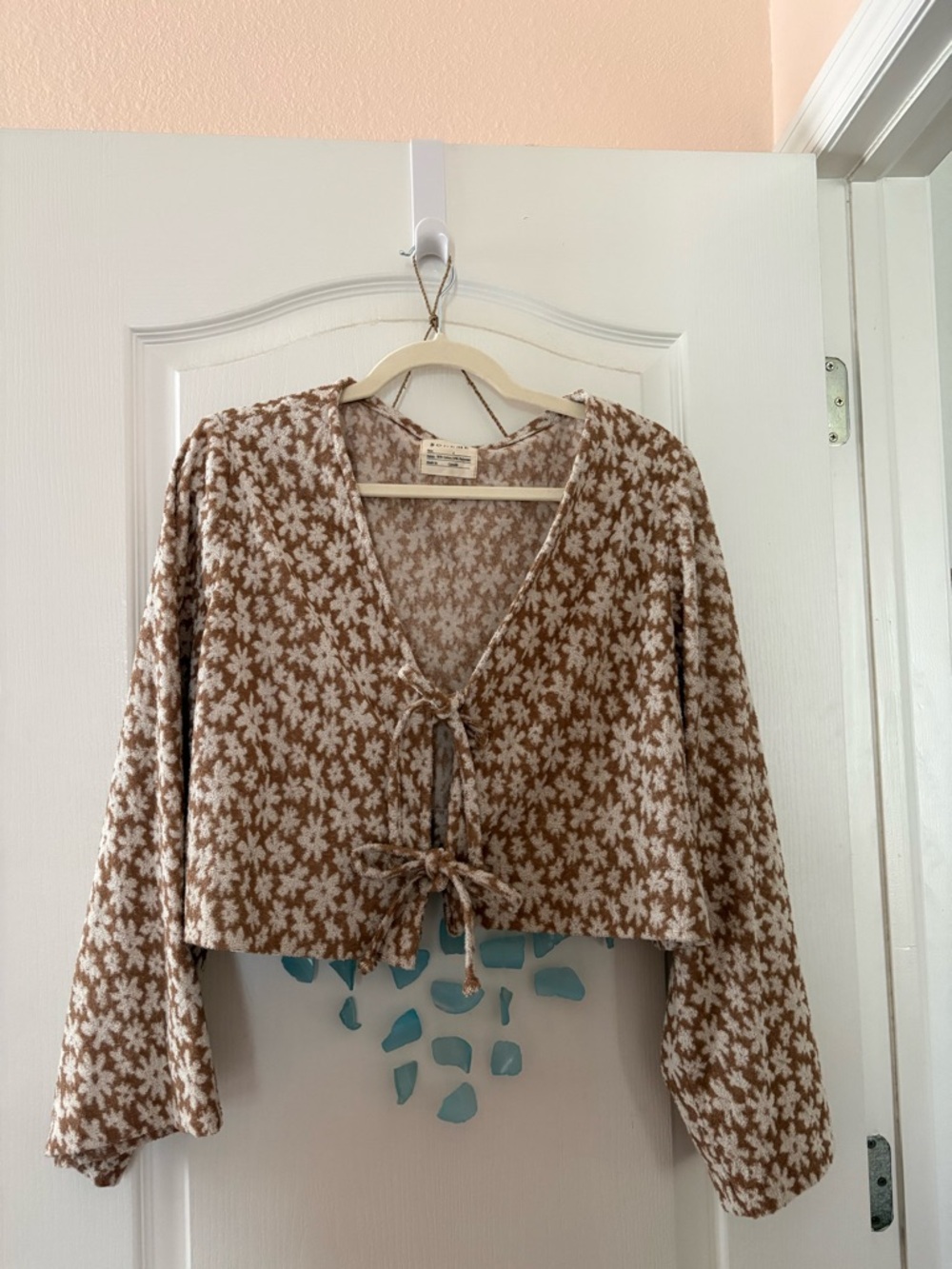Boheme Goods Brown & Cream Floral Tie-Front Cropped Cardigan